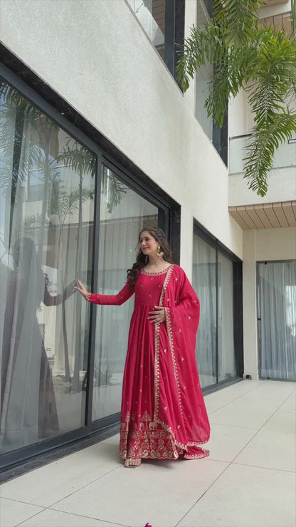 Gown Chinnon with Embroidery Zari Sequins-work