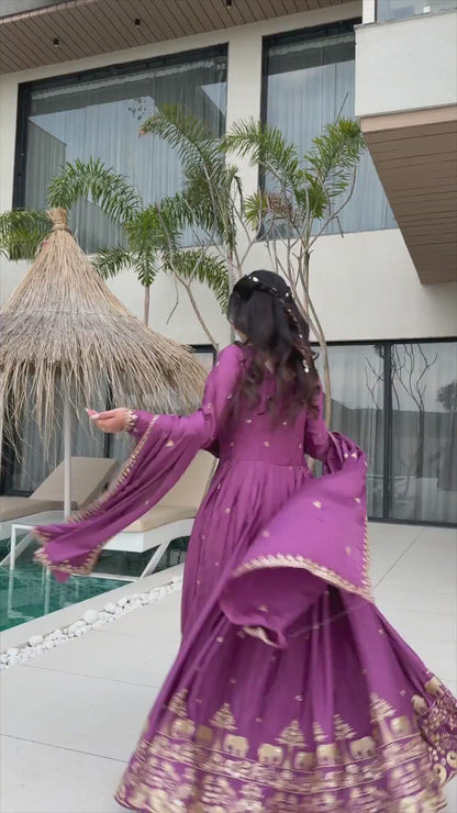 Gown Chinnon with Embroidery Zari Sequins-work