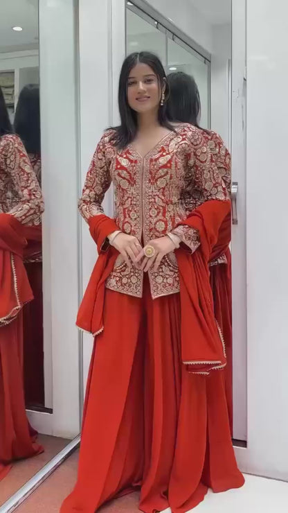 TOP WITH SEQUANCE EMBROIDERY WORK WITH PLAZO AND DUPATTA