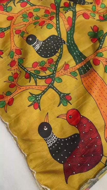 Handloom Tussar silk arco  border on both side with kalamkari digital print Saree