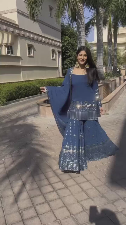 Sequins Work Top  Sharara With Dupatta