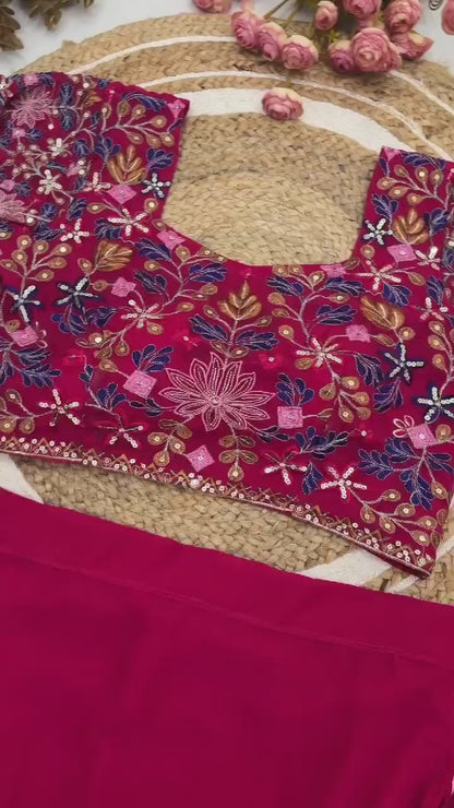 Georgette Ruffle Ready To Wear Saree With Readymade Blouse Design